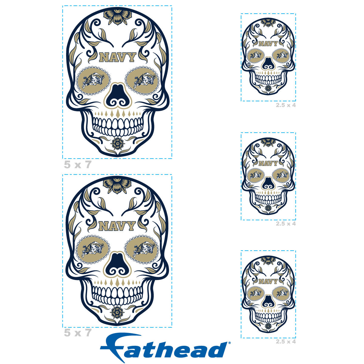 Sheet of 5 -Navy Midshipmen: Skull Minis - Officially Licensed NCAA Removable Adhesive Decal