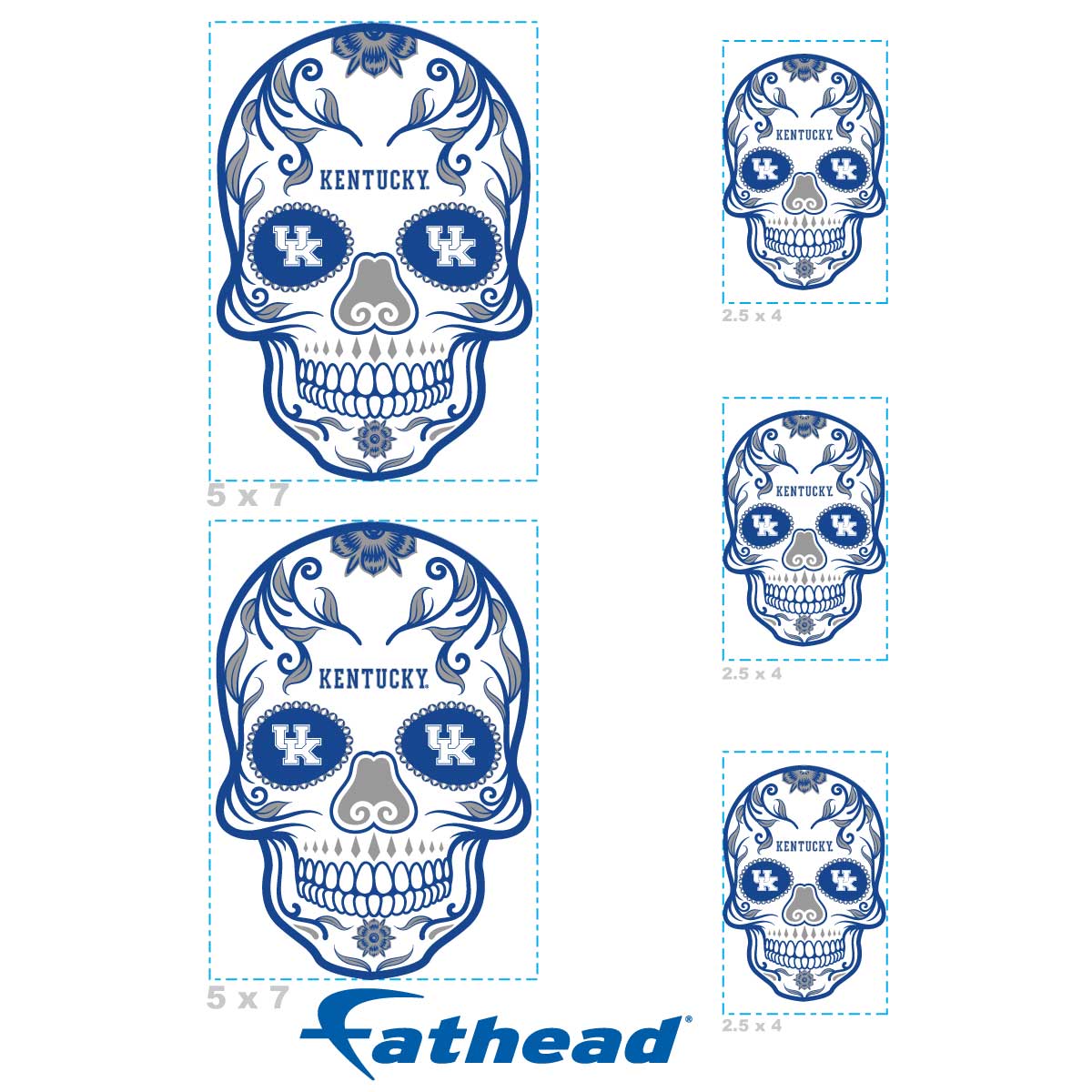 Sheet of 5 -Kentucky Wildcats: Skull Minis - Officially Licensed NCAA Removable Adhesive Decal