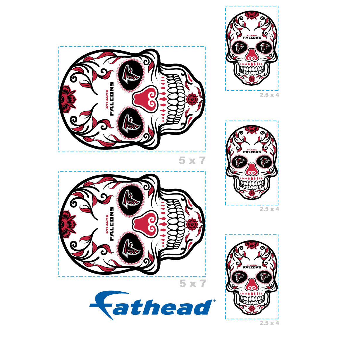 Sheet of 5 -Atlanta Falcons: Skull Minis - Officially Licensed NFL Removable Adhesive Decal