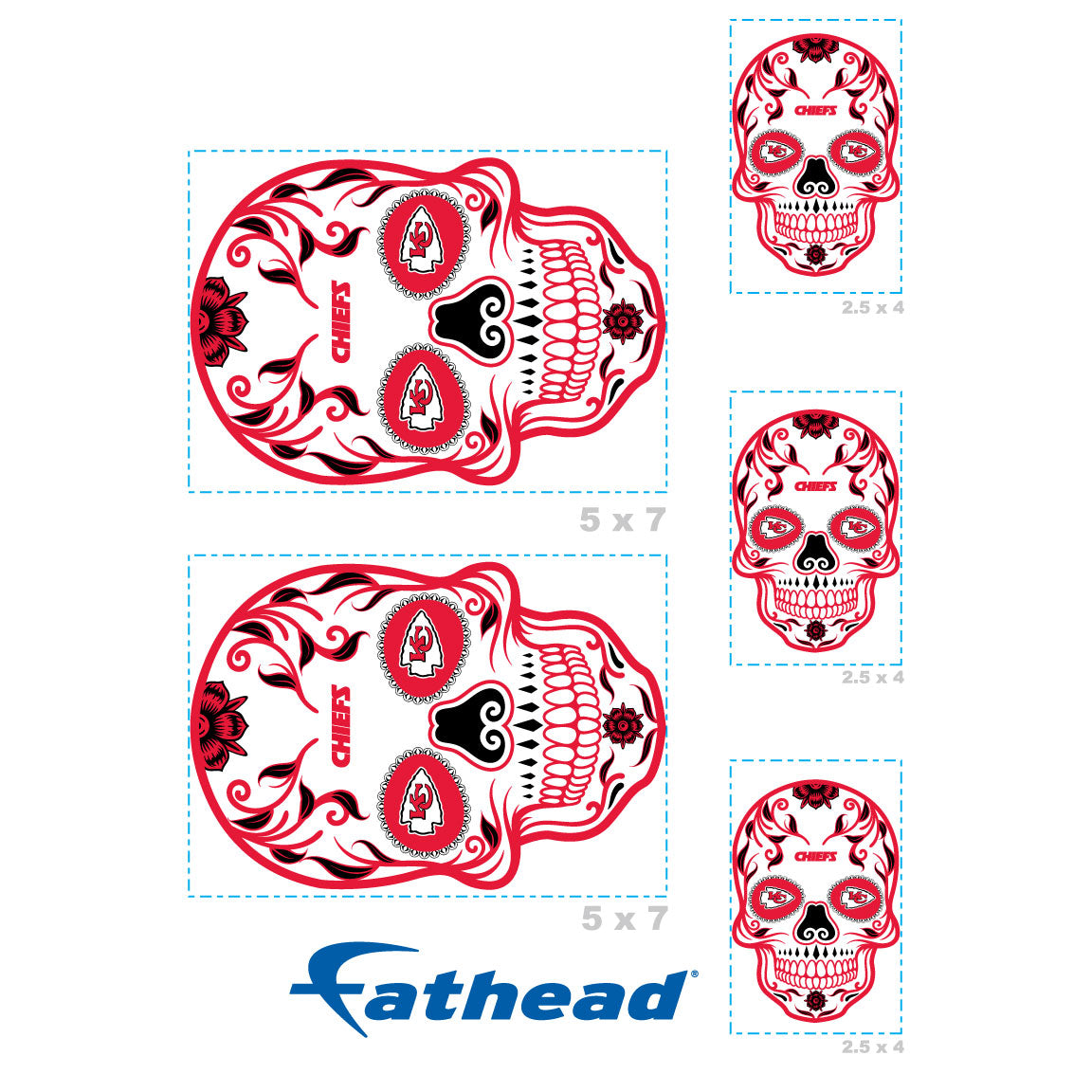 Sheet of 5 -Kansas City Chiefs: Skull Minis - Officially Licensed NFL Removable Adhesive Decal