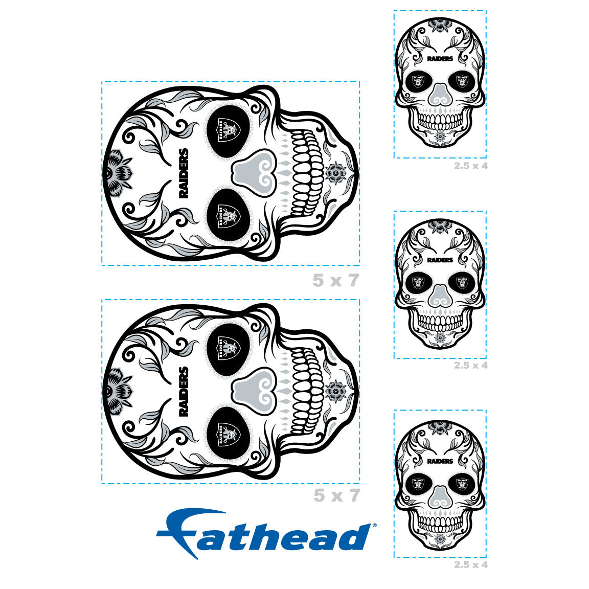Sheet of 5 -Las Vegas Raiders: Skull Minis - Officially Licensed NFL Removable Adhesive Decal