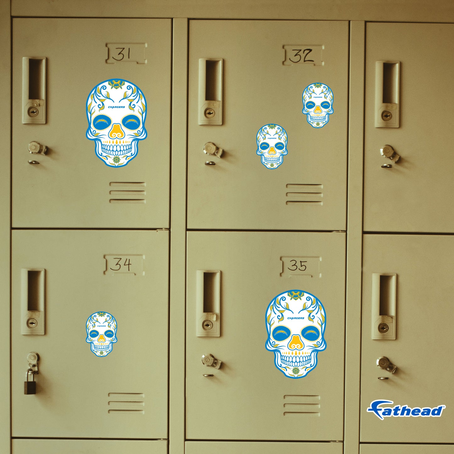 Sheet of 5 -Los Angeles Chargers: Skull Minis - Officially Licensed NFL Removable Adhesive Decal