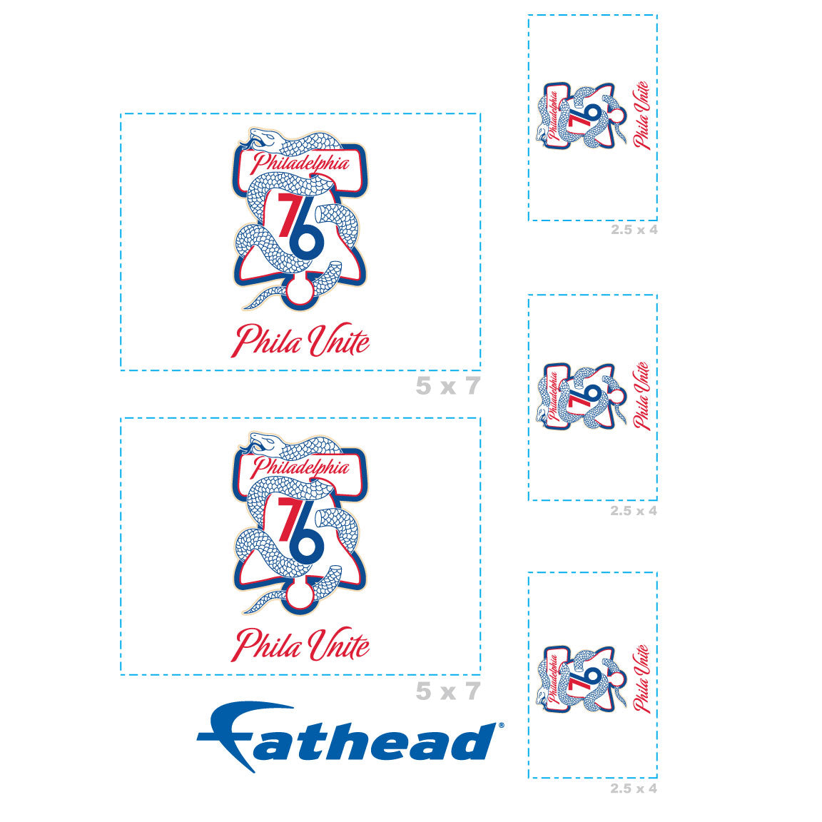 Sheet of 5 -Philadelphia 76ers: Hype Logo Minis - Officially Licensed NBA Removable Adhesive Decal