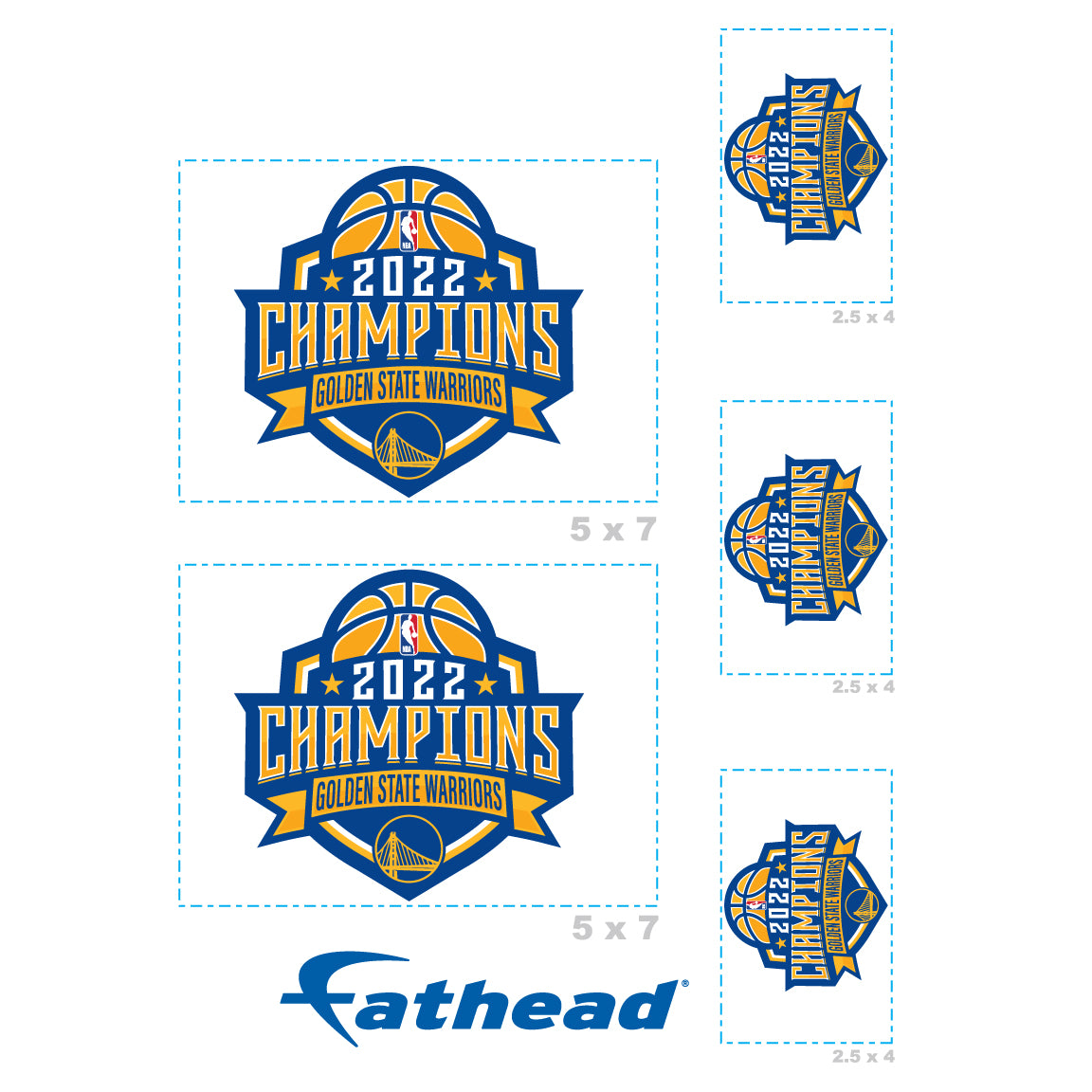 Sheet of 5 -Golden State Warriors: 2022 Champions Logo Minis - Officially Licensed NBA Removable Adhesive Decal