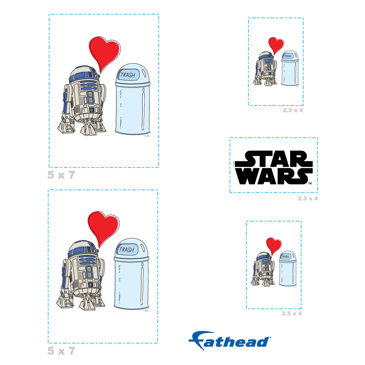 R2-D2 in Love Minis        - Officially Licensed Star Wars Removable     Adhesive Decal