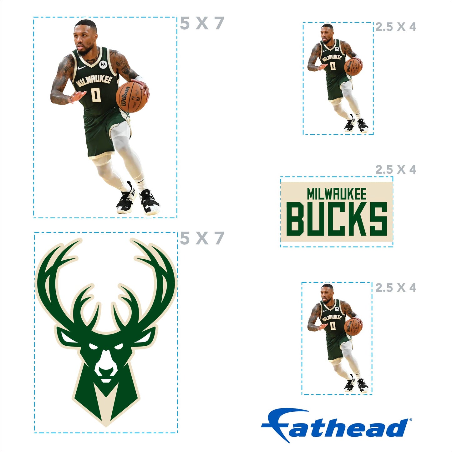 Milwaukee Bucks: Damian Lillard Minis        - Officially Licensed NBA Removable     Adhesive Decal