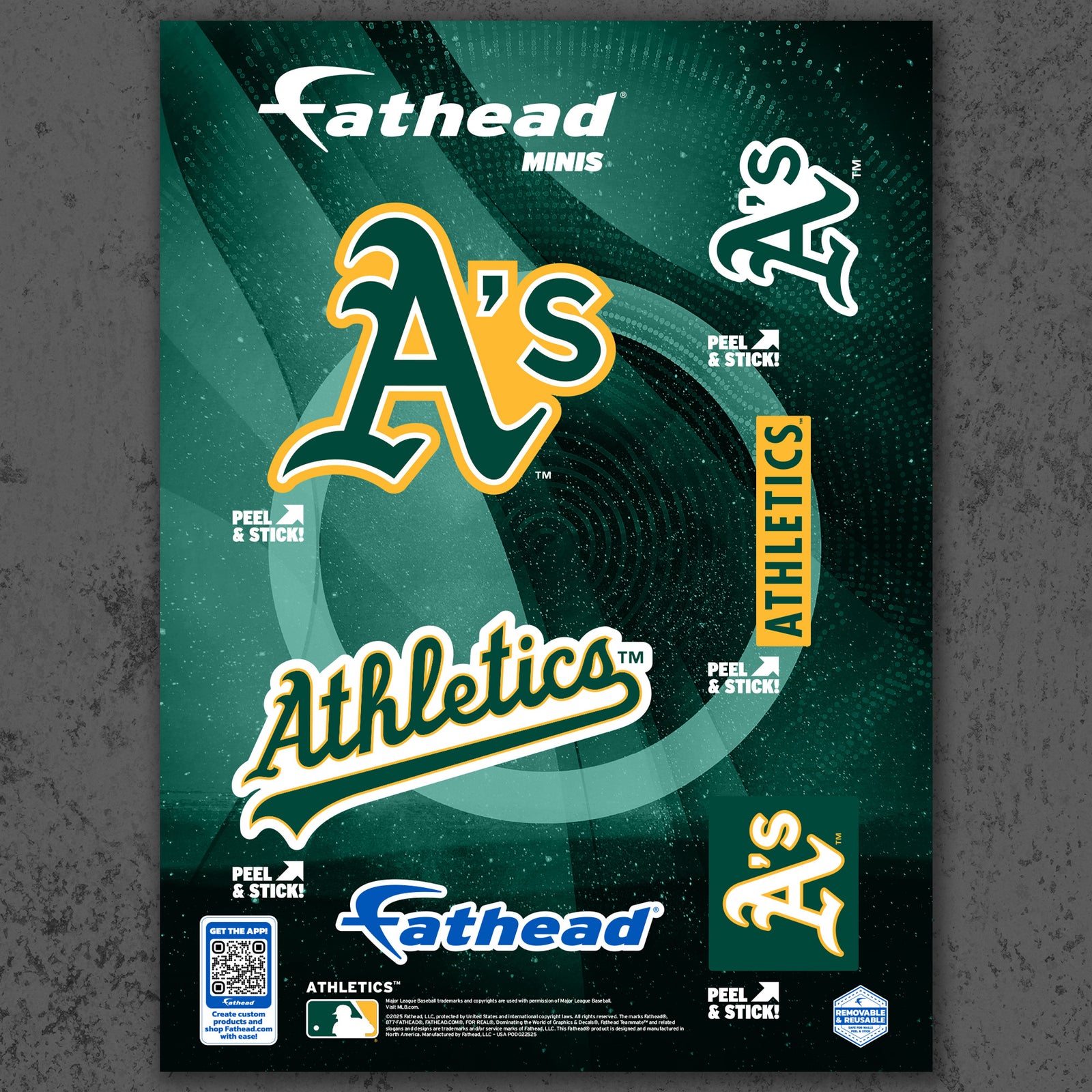 Athletics - 5 Logo Minis (Mixed Sizes) - Official MLB - Reusable Vinyl ...