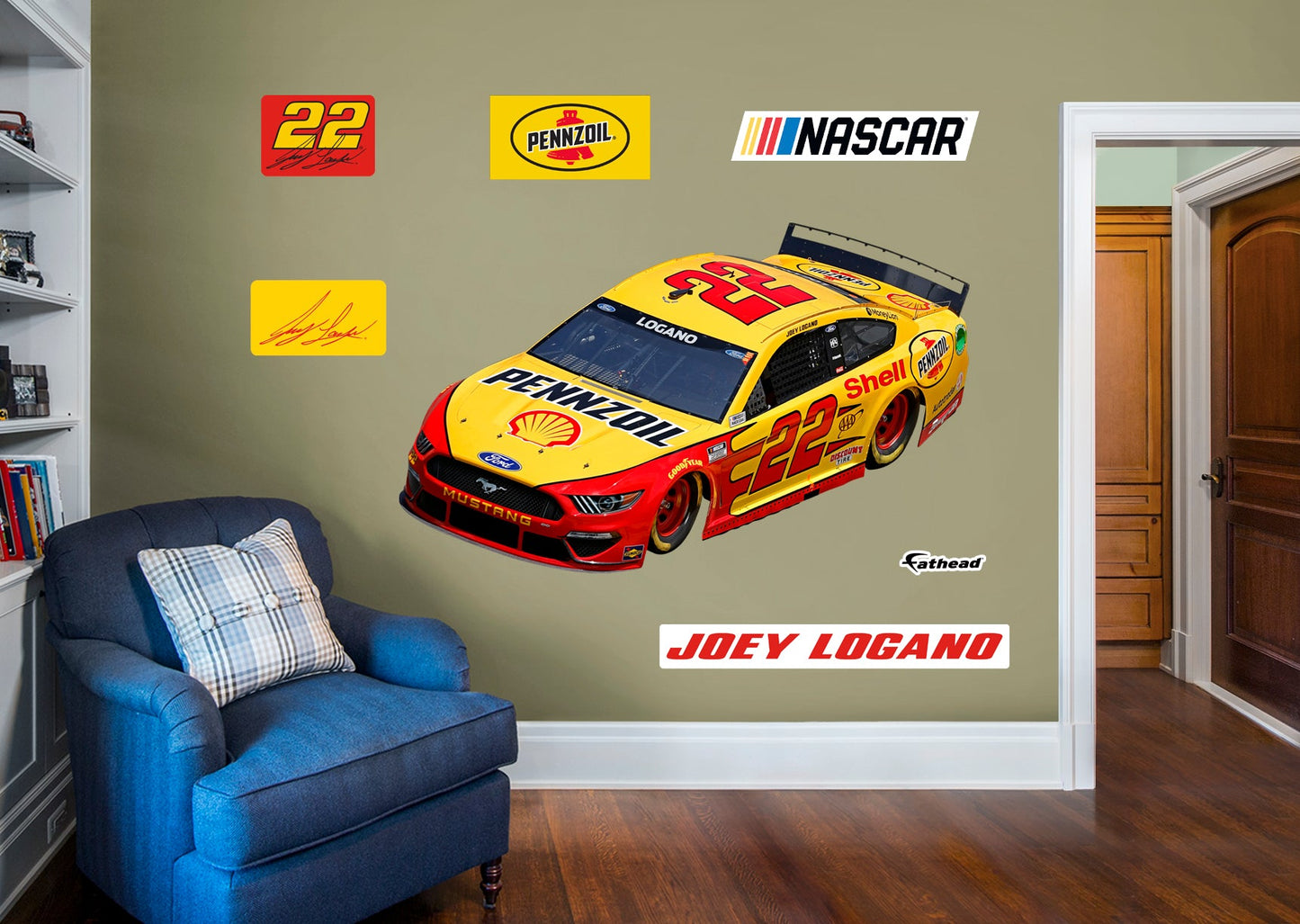 Joey Logano - RealBig Shell Pennzoil Car Collection - Official NASCAR - Reusable Vinyl Wall Decals