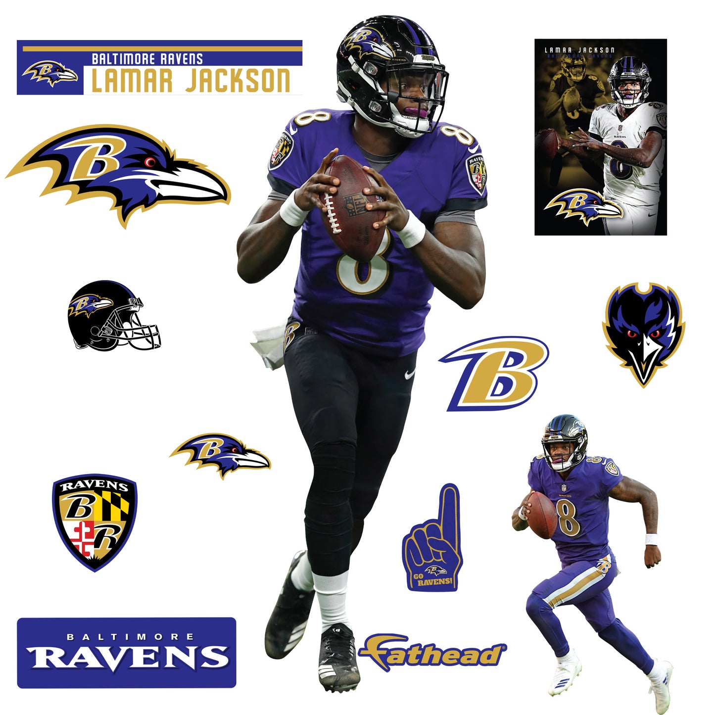 Baltimore Ravens: Lamar Jackson         - Officially Licensed NFL Removable Wall   Adhesive Decal