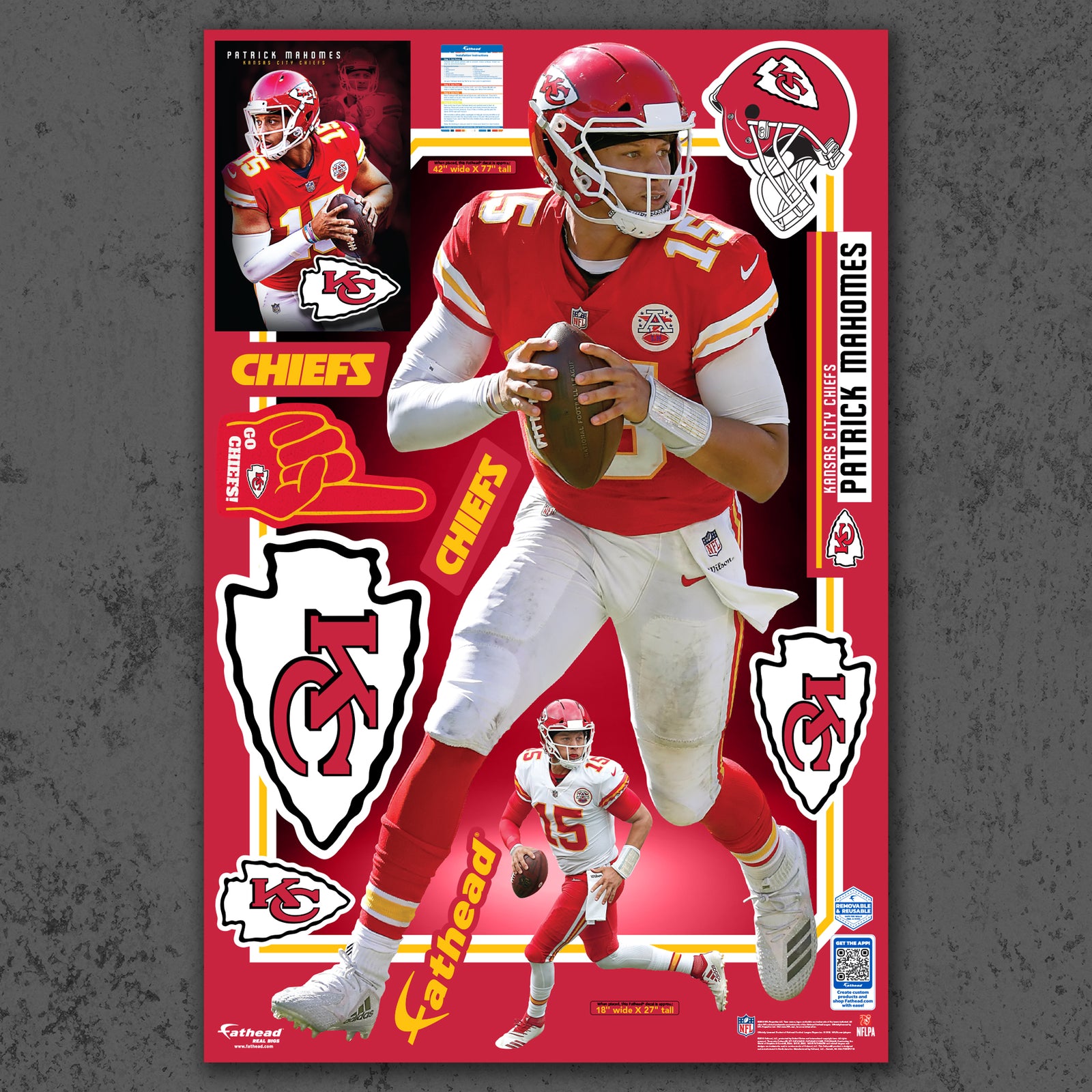 Patrick Mahomes II - Red & Gold - Official NFL - Reusable Vinyl Wall ...