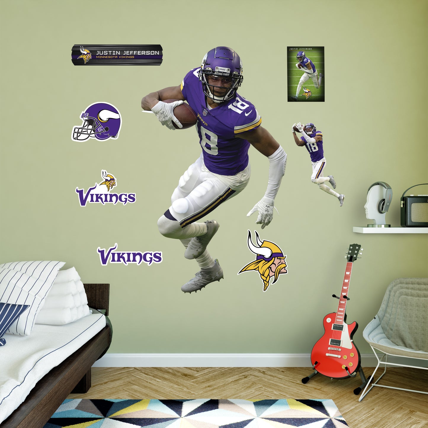 Minnesota Vikings: Justin Jefferson         - Officially Licensed NFL Removable Wall   Adhesive Decal