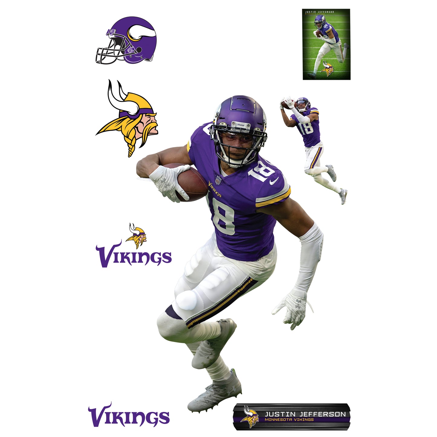 Minnesota Vikings: Justin Jefferson         - Officially Licensed NFL Removable Wall   Adhesive Decal