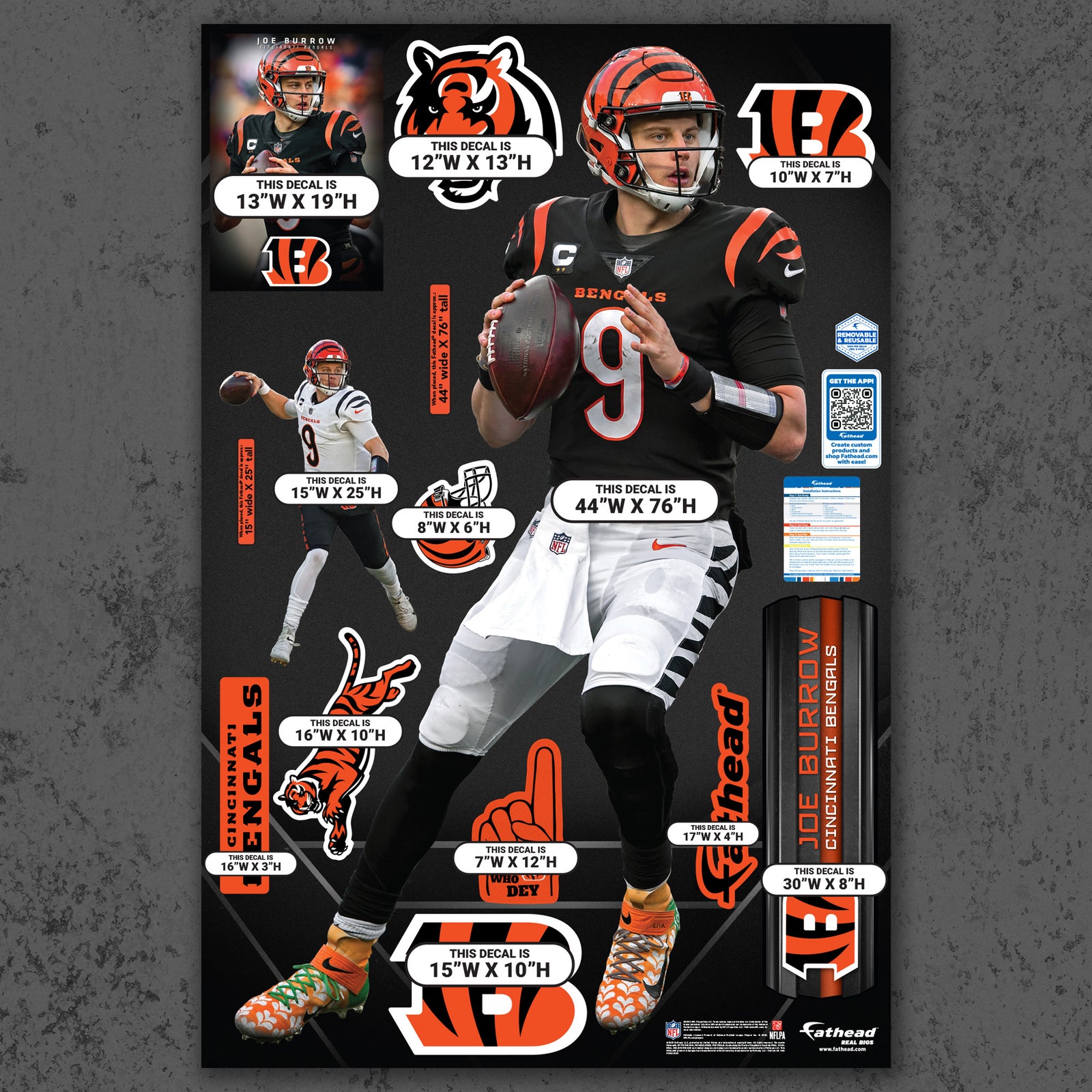 Joe Burrow - Pocket Precision - Official NFL - Reusable Vinyl Wall