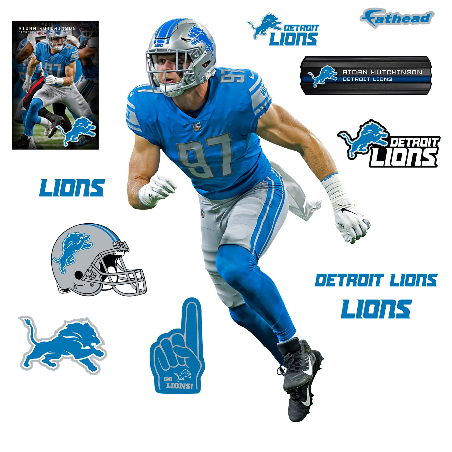 Detroit Lions: Aidan Hutchinson         - Officially Licensed NFL Removable     Adhesive Decal