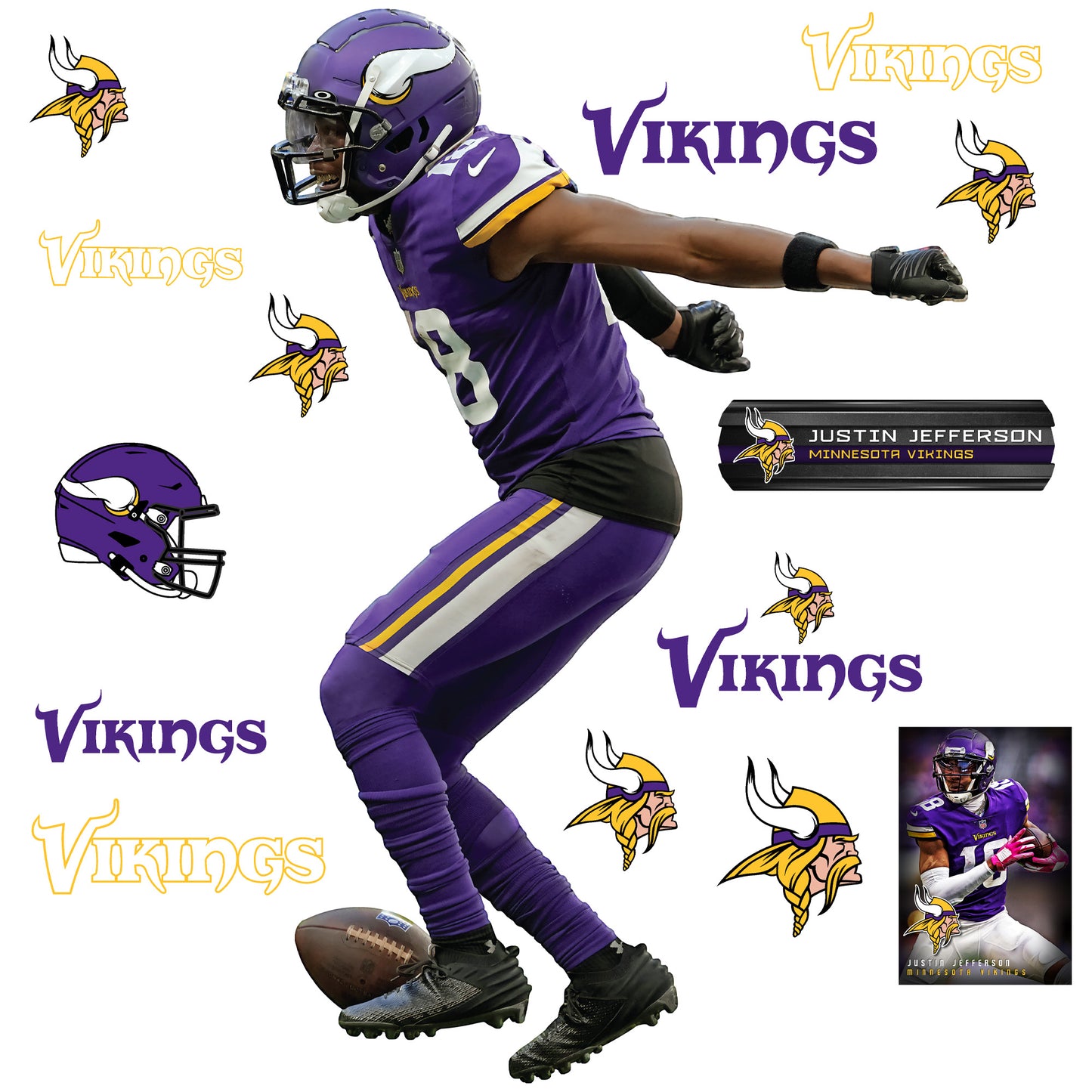 Justin Jefferson Griddy - RealBig Collection - Official NFL - Minnesota Vikings - Reusable Vinyl Wall Decals