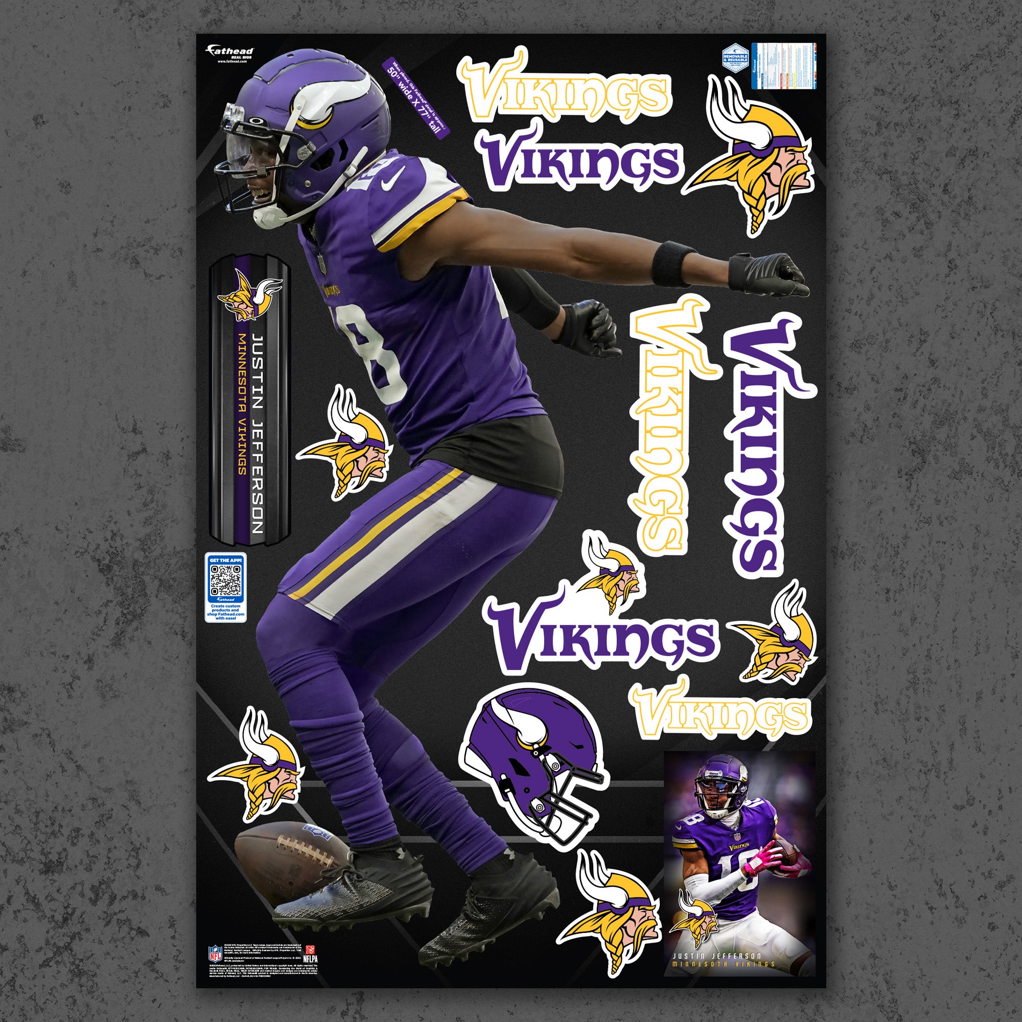 〇Bi1073 Jefferson grateful フレーム 壁掛け Justin Jefferson - Griddy - Official NFL - Reusable Vinyl Wall
