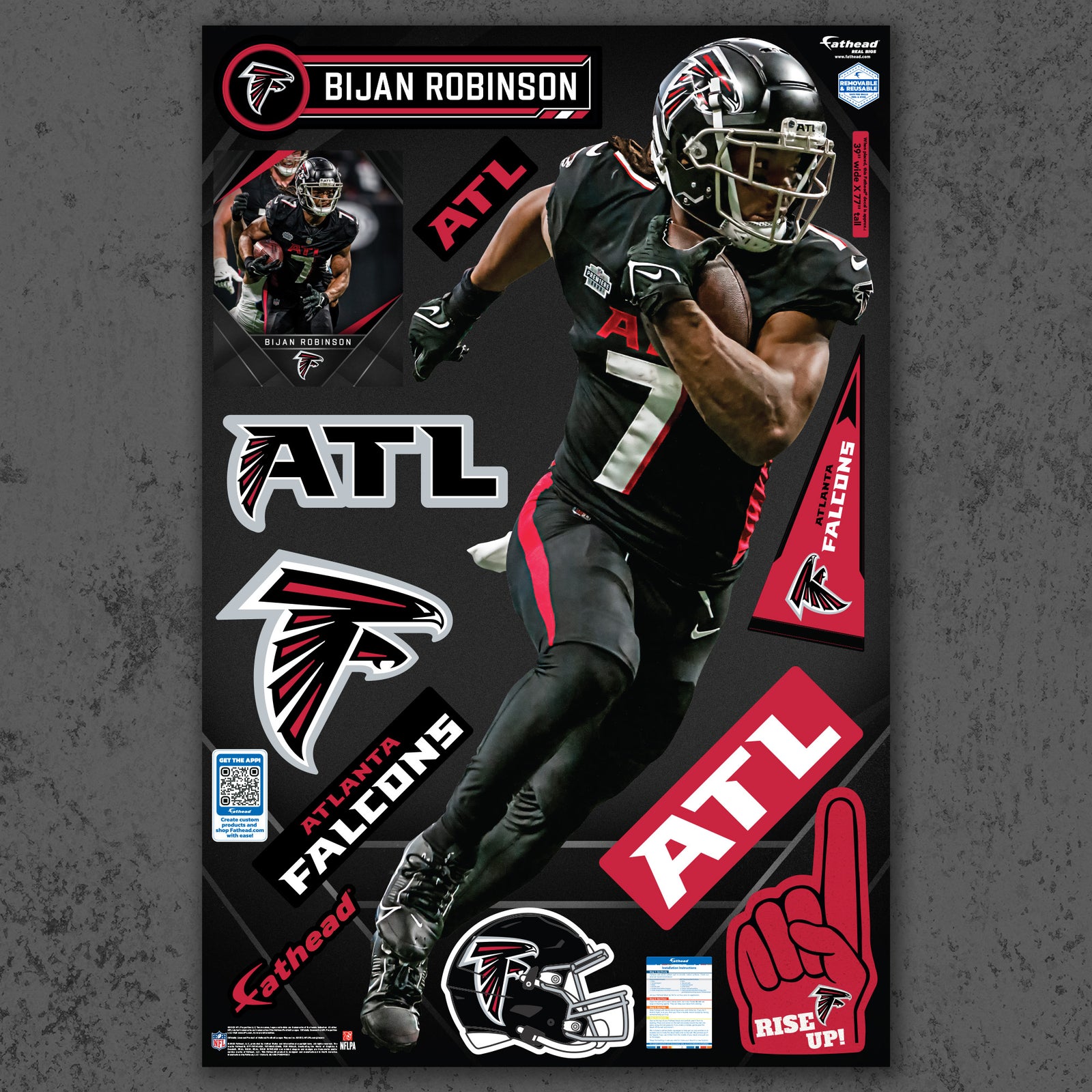 Bijan Robinson - Falcon Flash - Official NFL - Reusable Vinyl Wall ...