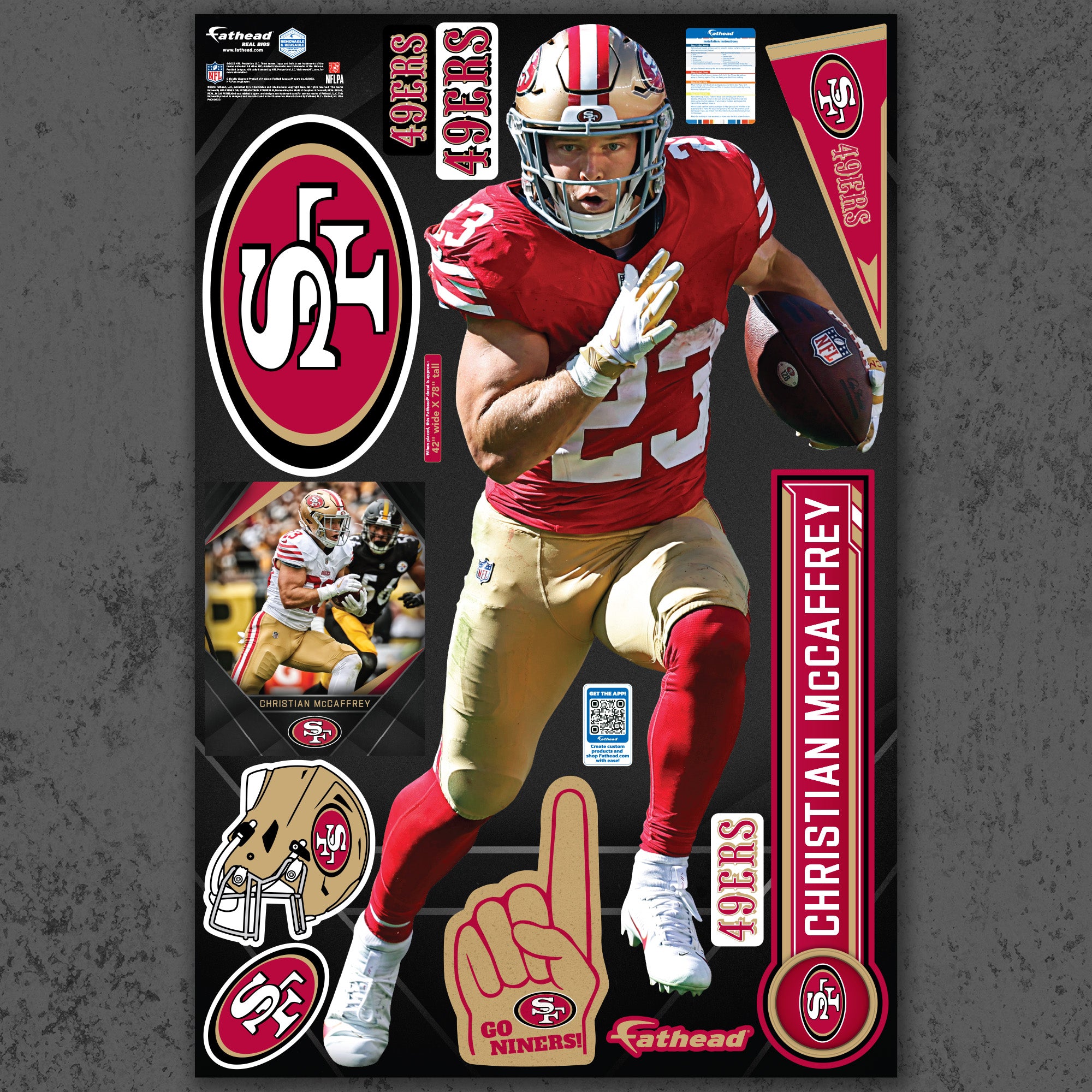Cc Fathead Christian McCaffrey - Niner Dash - Official NFL - Reusable Vinyl Wall ...