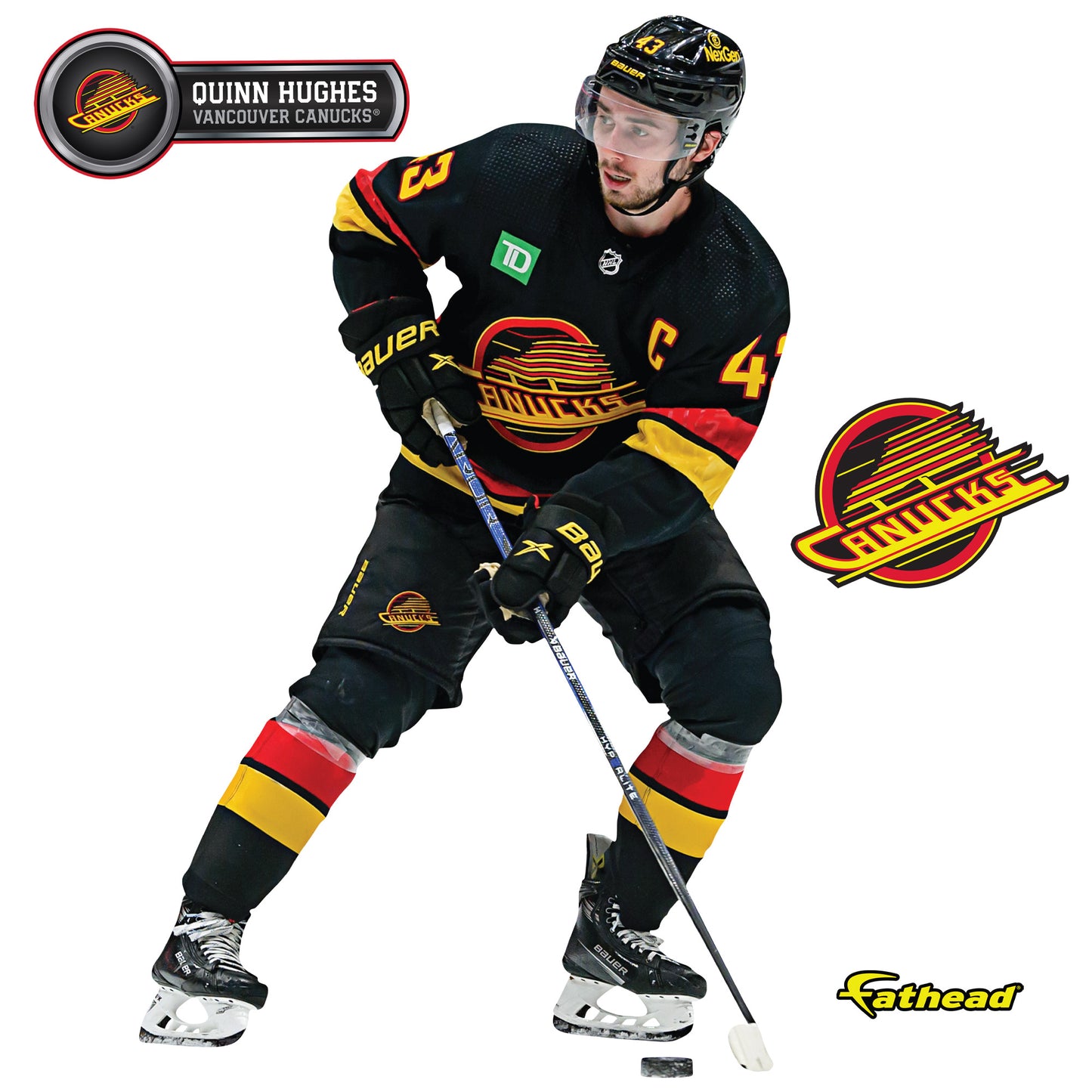 Vancouver Canucks: Quinn Hughes Third Jersey        - Officially Licensed NHL Removable     Adhesive Decal