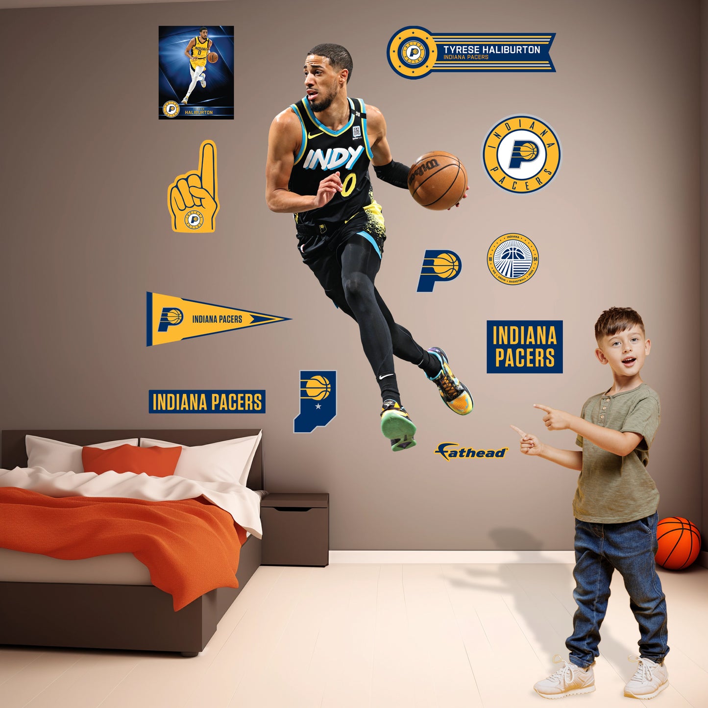 Tyrese Haliburton - RealBig City Jersey Collection - Official NBA - Indiana Pacers - Reusable Vinyl Wall Decals