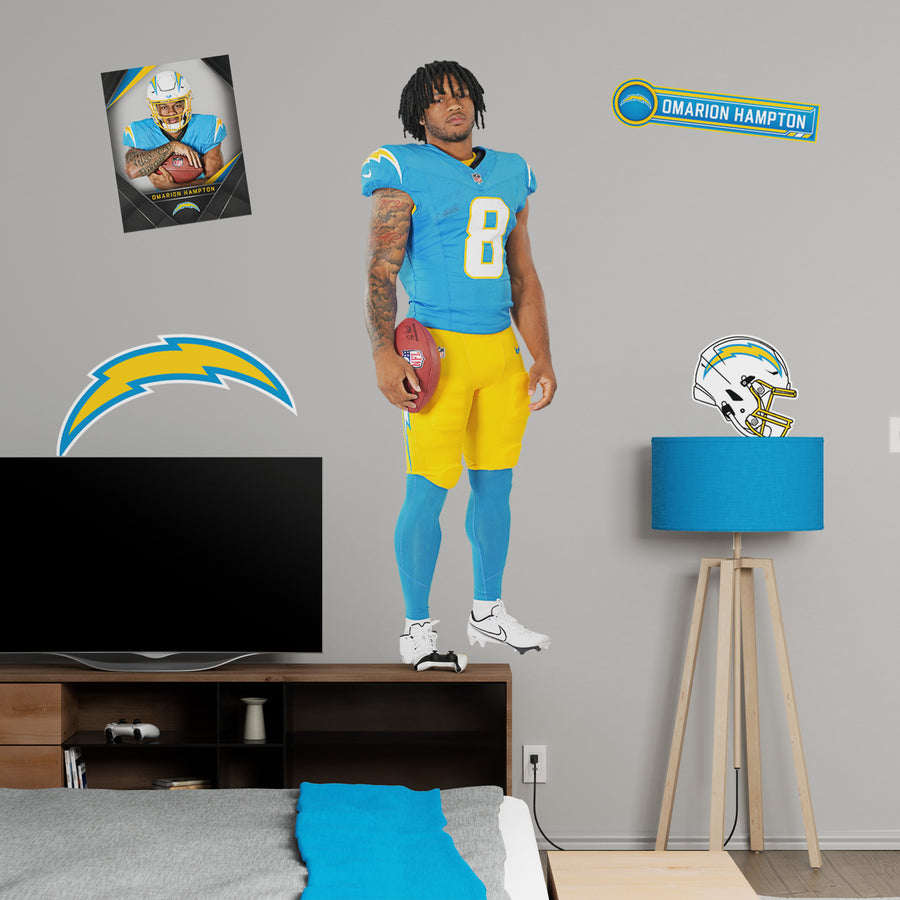 Omarion Hampton - RealBig Rookie Premiere Collection - Official NFL - Los Angeles Chargers - Reusable Vinyl Wall Decals