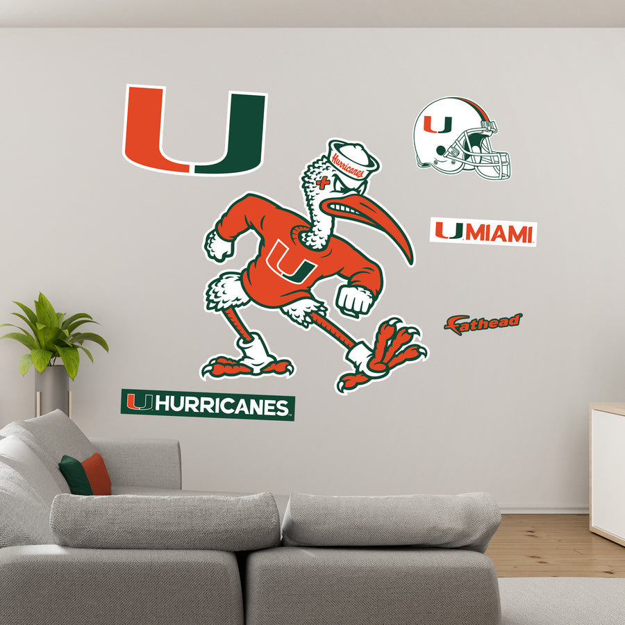 Sebastian the Ibis - RealBig Illustrated Mascot Collection - Official NCAA - Miami Hurricanes - Reusable Vinyl Wall Decals