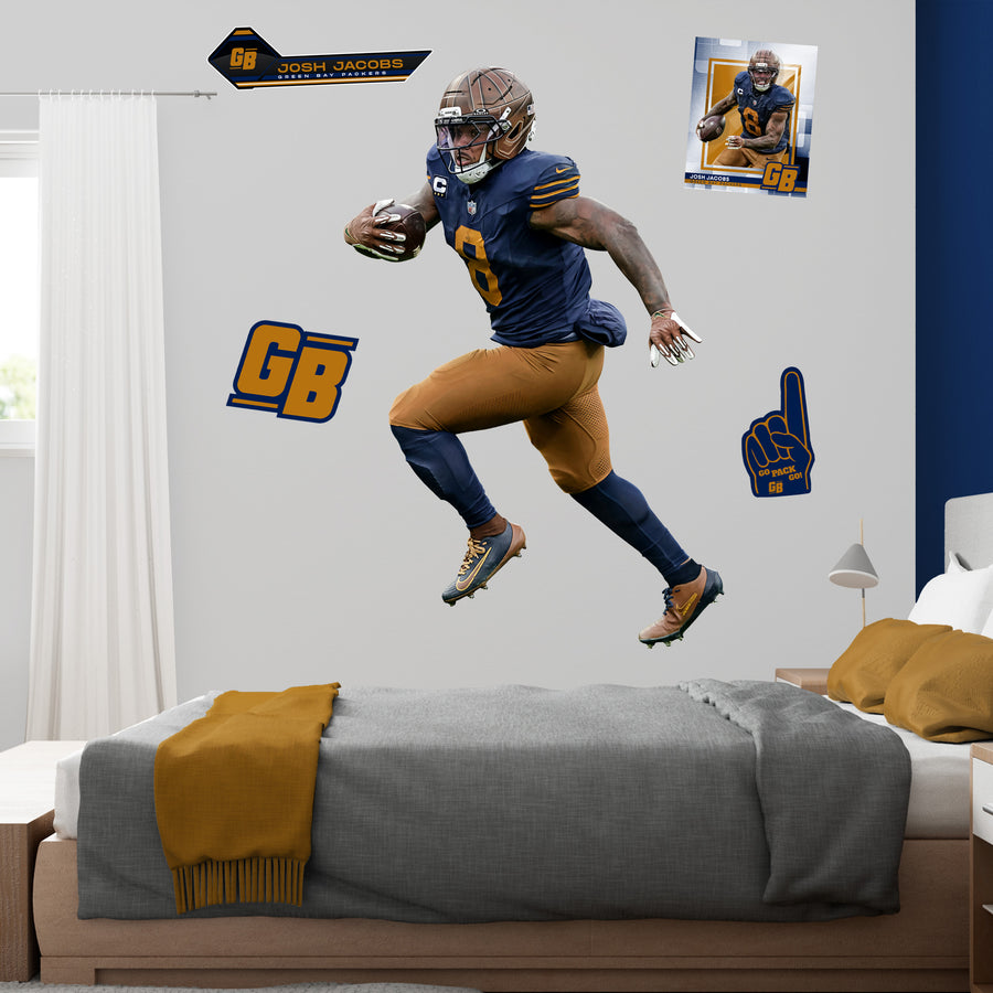 Josh Jacobs - RealBig Throwback Collection - Official NFL - Green Bay Packers - Reusable Vinyl Wall Decals