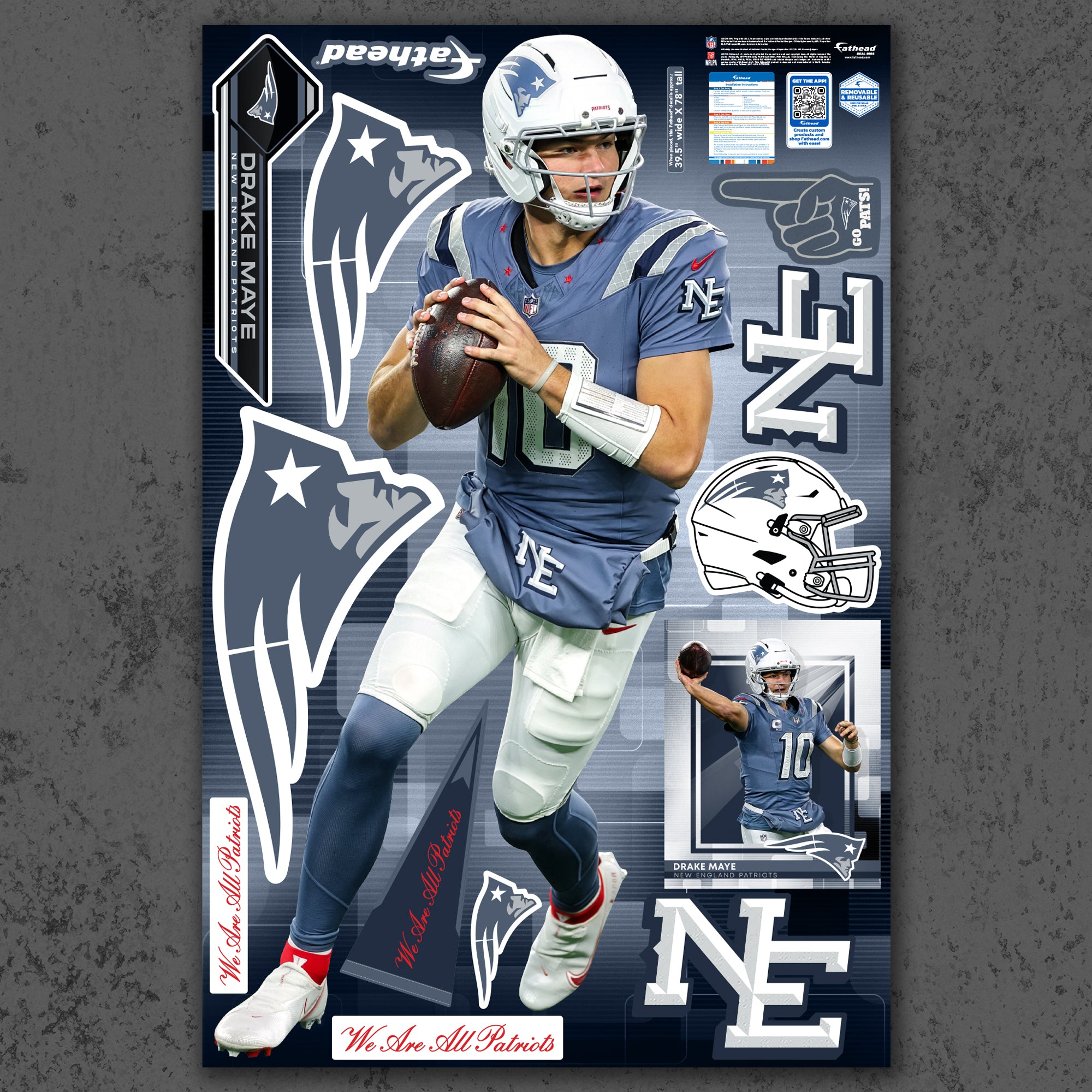 Drake Maye - RealBig Rivalry Uniform Collection - Official NFL - New E ...