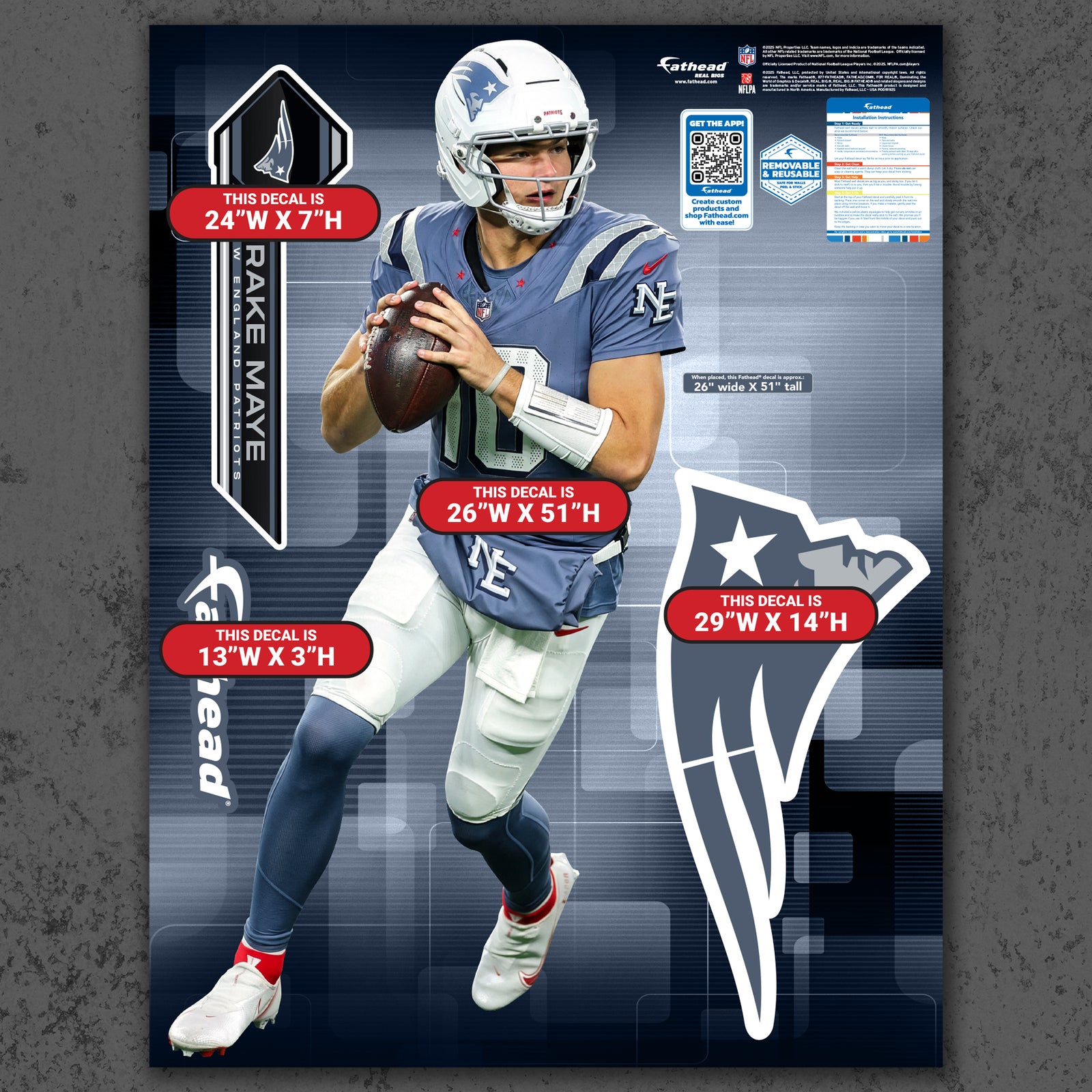 Drake Maye - RealBig Rivalry Uniform Collection - Official NFL - New E ...