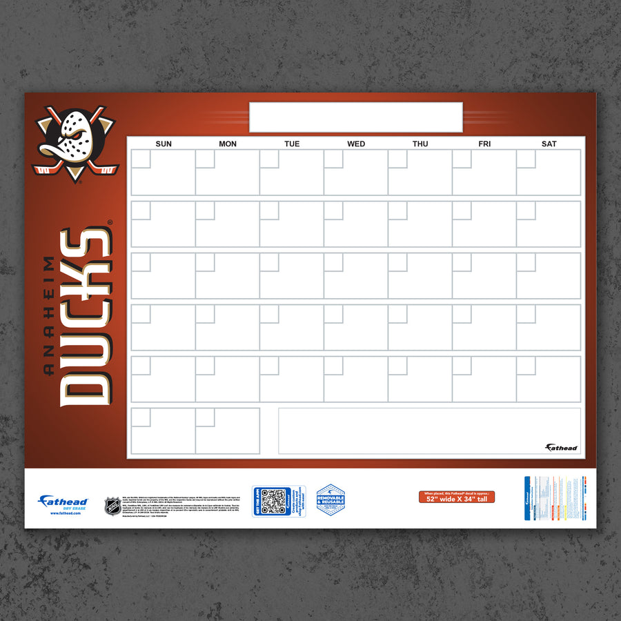 Anaheim Ducks - Dry Erase Calendar - Official NHL - Reusable Vinyl Wall Decal
