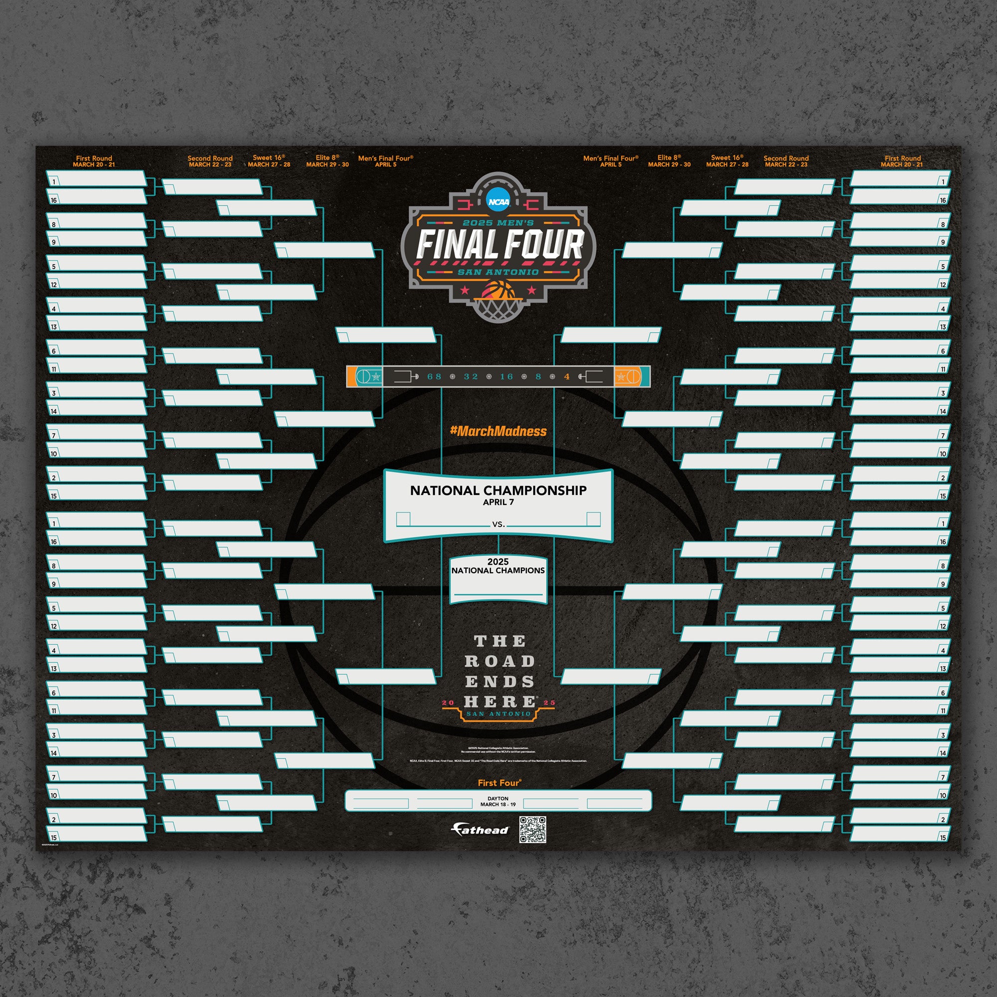 2025 Men's Basketball Tournament Dry Erase Bracket Official NCAA