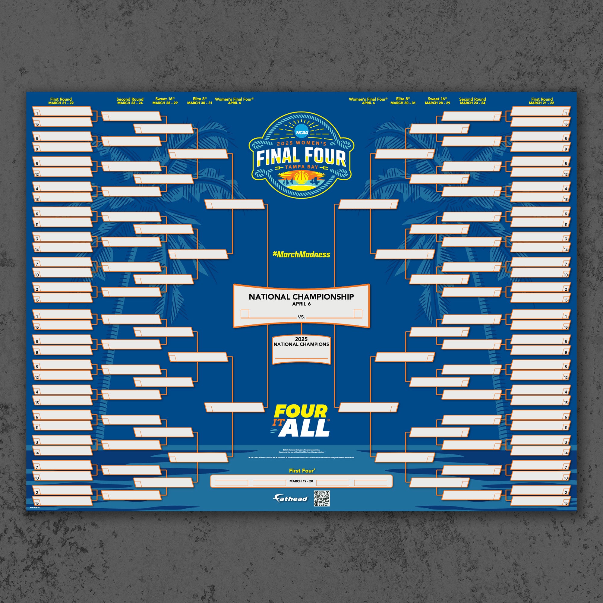 2025 Women's Basketball Tournament Dry Erase Bracket Official NCAA