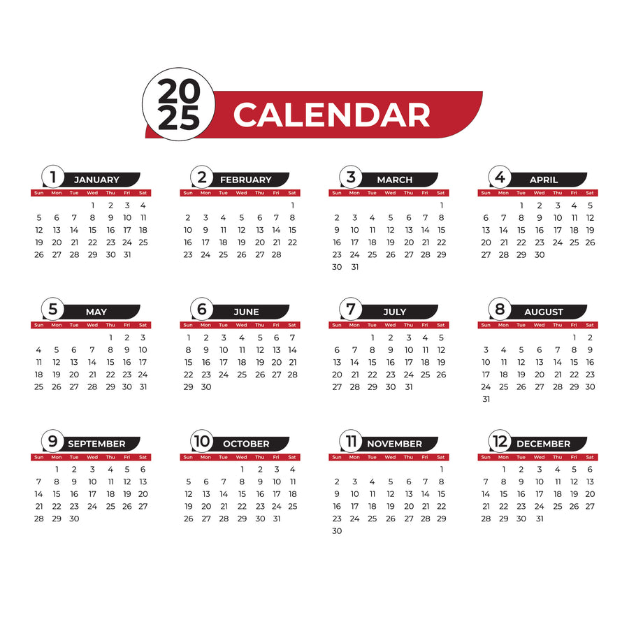 Red - Calendar 2025 - Reusable Vinyl Wall Decal