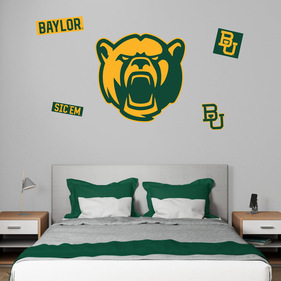 Baylor Bears - RealBig Bear Head Logo Collection - Official NCAA - Reusable Vinyl Wall Decals