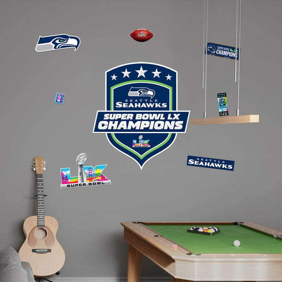 Super Bowl LX Champions Logo - RealBig Collection - Official NFL - Seattle Seahawks - Reusable Vinyl Wall Decals