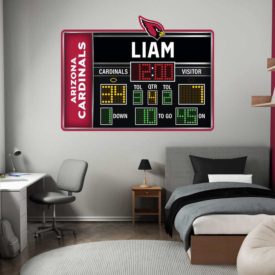 Arizona Cardinals - Scoreboard Graphic - With Personalized Name - Official NFL - Reusable Vinyl Wall Decals