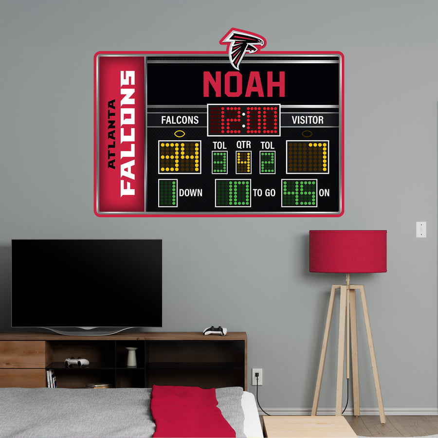 Atlanta Falcons - Scoreboard Graphic - With Personalized Name - Official NFL - Reusable Vinyl Wall Decals