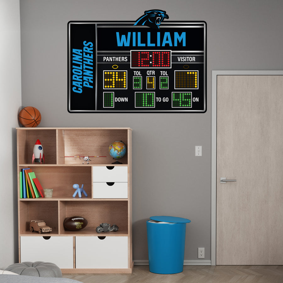 Carolina Panthers - Scoreboard Graphic - With Personalized Name - Official NFL - Reusable Vinyl Wall Decals