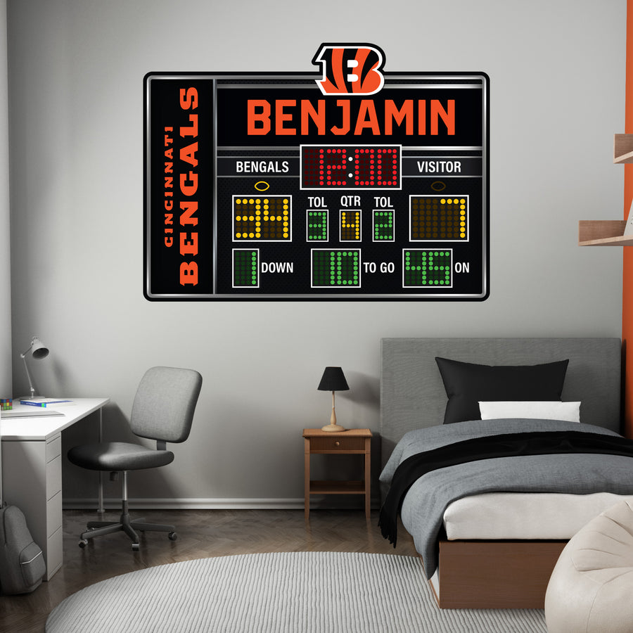 Cincinnati Bengals - Scoreboard Graphic - With Personalized Name - Official NFL - Reusable Vinyl Wall Decals