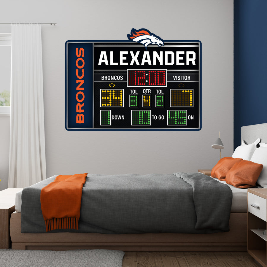 Denver Broncos - Scoreboard Graphic - With Personalized Name - Official NFL - Reusable Vinyl Wall Decals