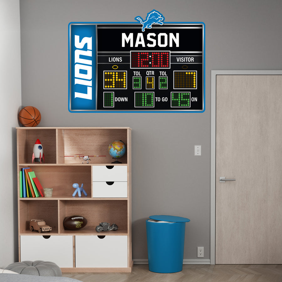 Detroit Lions - Scoreboard Graphic - With Personalized Name - Official NFL - Reusable Vinyl Wall Decals