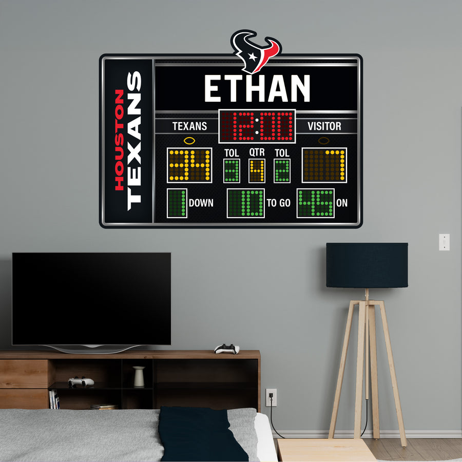 Houston Texans - Scoreboard Graphic - With Personalized Name - Official NFL - Reusable Vinyl Wall Decals
