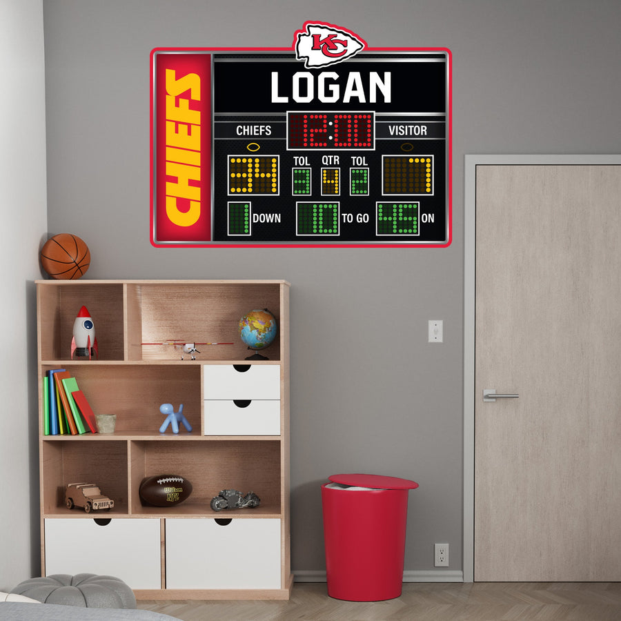 Kansas City Chiefs - Scoreboard Graphic - With Personalized Name - Official NFL - Reusable Vinyl Wall Decals