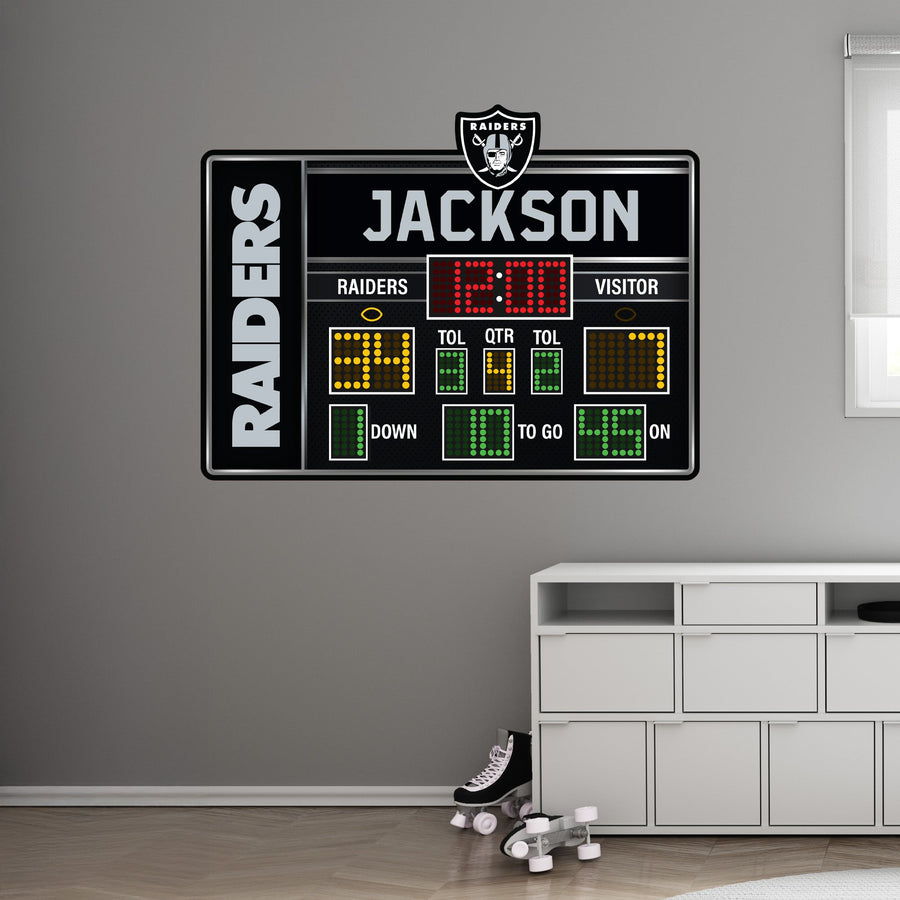 Las Vegas Raiders - Scoreboard Graphic - With Personalized Name - Official NFL - Reusable Vinyl Wall Decals