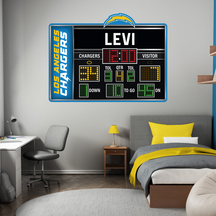 Los Angeles Chargers - Scoreboard Graphic - With Personalized Name - Official NFL - Reusable Vinyl Wall Decals