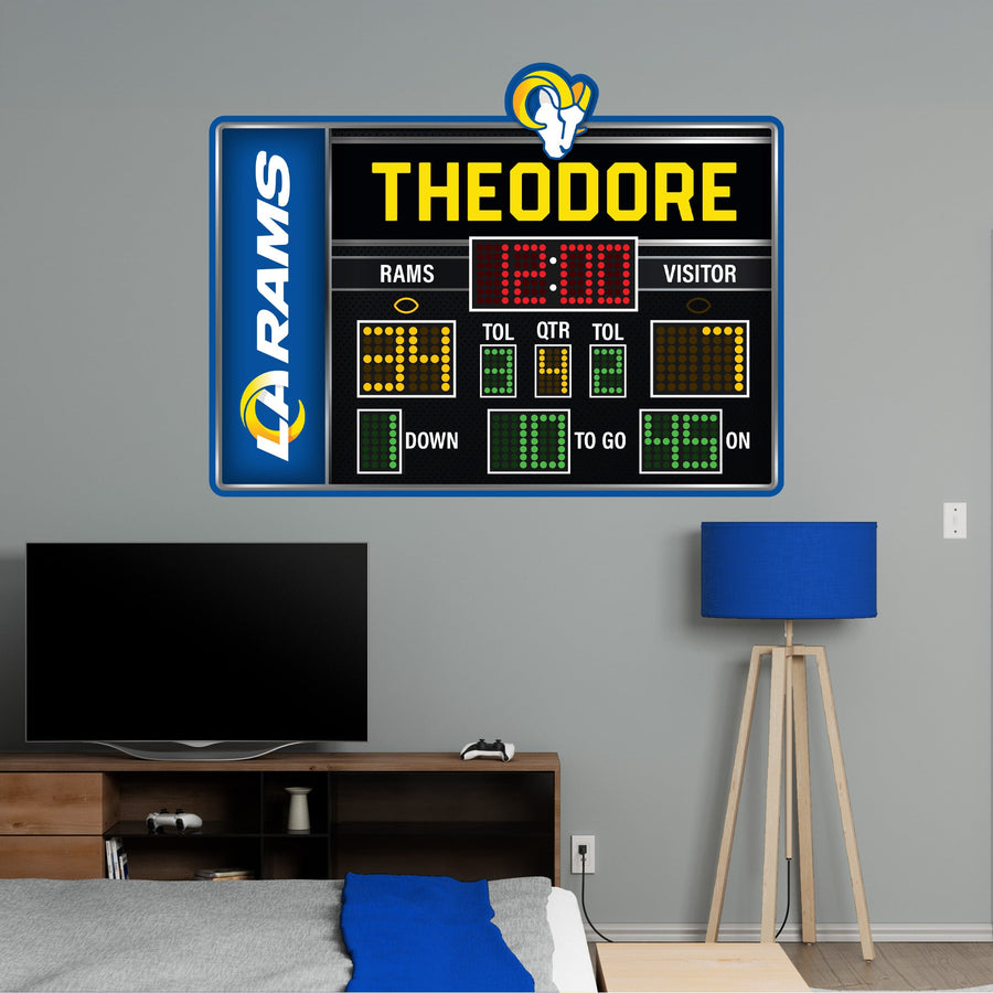 Los Angeles Rams - Scoreboard Graphic - With Personalized Name - Official NFL - Reusable Vinyl Wall Decals