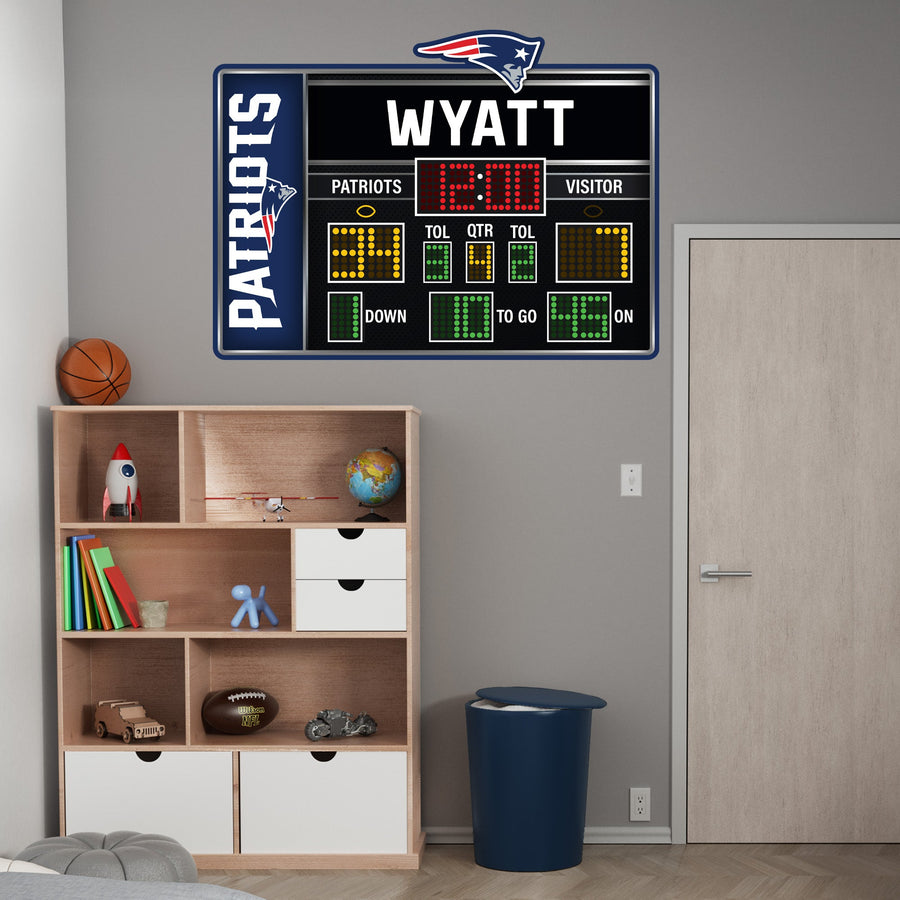 New England Patriots - Scoreboard Graphic - With Personalized Name - Official NFL - Reusable Vinyl Wall Decals