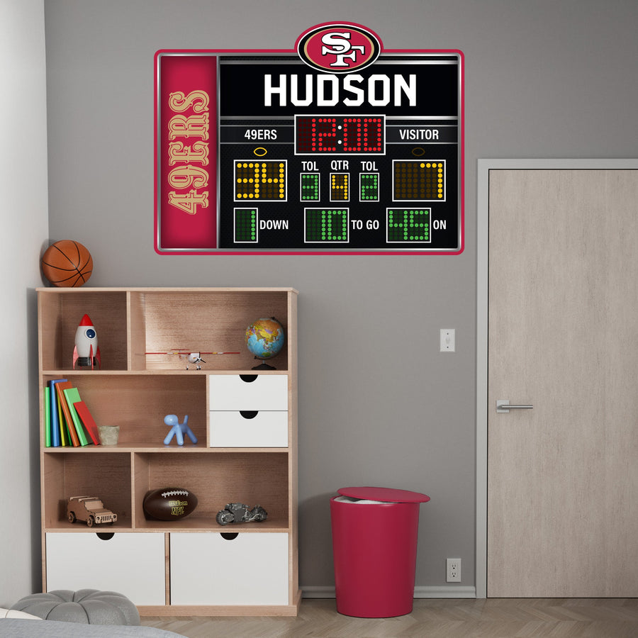 San Francisco 49ers - Scoreboard Graphic - With Personalized Name - Official NFL - Reusable Vinyl Wall Decals
