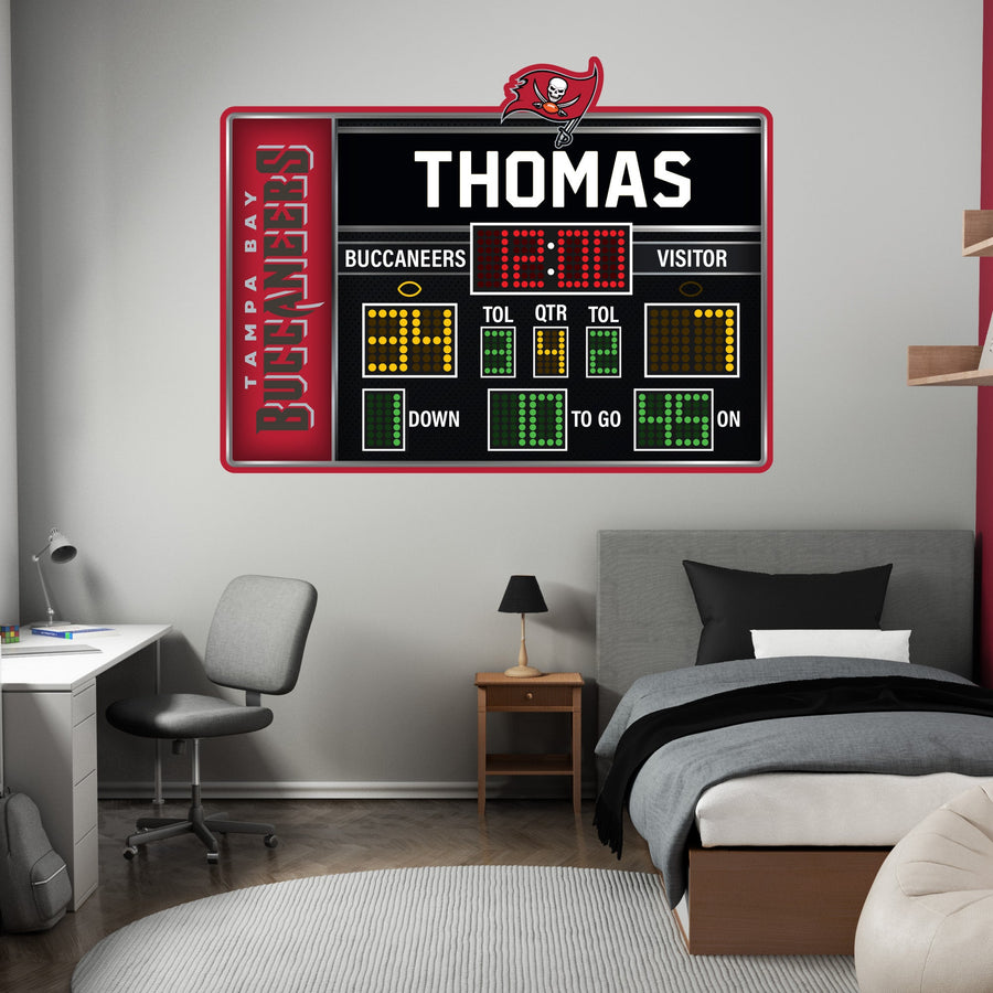 Tampa Bay Buccaneers - Scoreboard Graphic - With Personalized Name - Official NFL - Reusable Vinyl Wall Decals