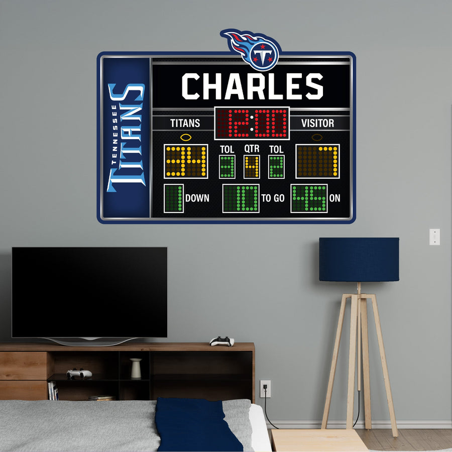 Tennessee Titans - Scoreboard Graphic - With Personalized Name - Official NFL - Reusable Vinyl Wall Decals